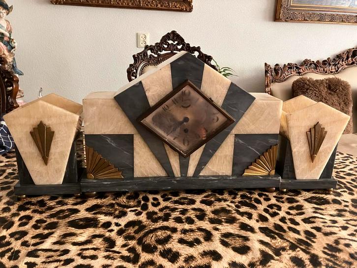 Art Deco Klokkenstel Marmer Onyx '30s, Antiek en Kunst, Antiek | Klokken, Ophalen
