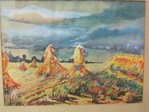 Aquarel - Korenschoven - Th,  Lancee, Vassem 1962, Antiek en Kunst, Kunst | Overige Kunst