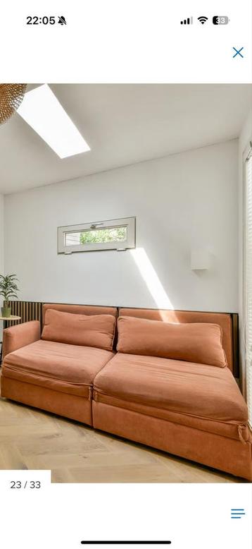 Oranje Bedbank / Slaapbank - twee persoons/ Twijfelaar beschikbaar voor biedingen