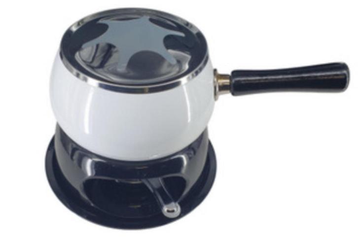 13909 Vintage zwart witte fonduepan fonduestel fondueset, Witgoed en Apparatuur, Fonduesets, Zo goed als nieuw, Fondueset, Brander