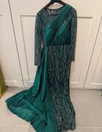 Donkergroen jurk met glitters en zijde, Galajurk, Maat 42/44 (L), Ophalen of Verzenden, Groen