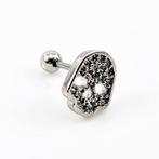 RVS Schedel Oorbel - Tragus - Kraakbeen - Helixpiercing, Overige materialen, Met strass, Birgitta-Gracht 33, 6465 EL Kerkrade, Nederland