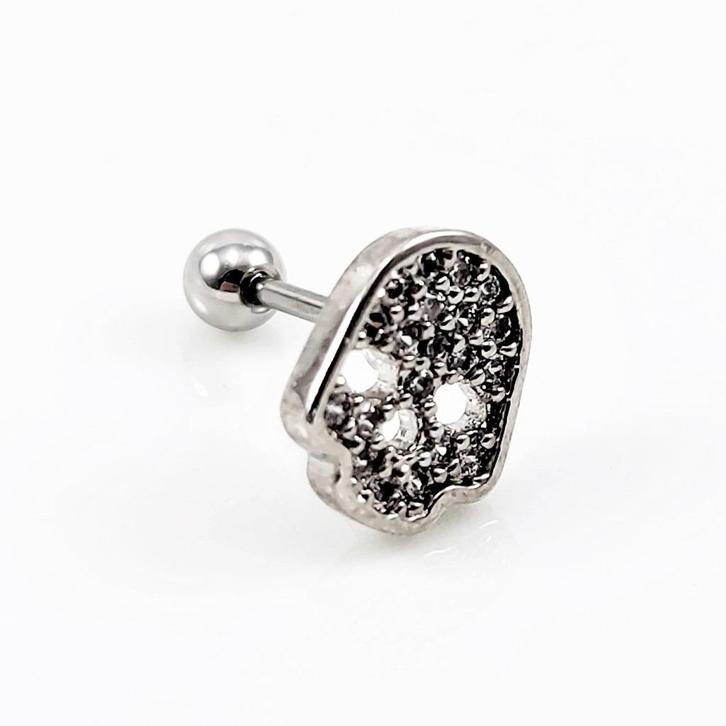 RVS Schedel Oorbel - Tragus - Kraakbeen - Helixpiercing, Sieraden, Tassen en Uiterlijk, Oorbellen, Nieuw, Overige materialen, Zilver