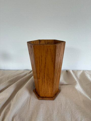 Vintage houten hexagonale vaas japandi h20cm beschikbaar voor biedingen