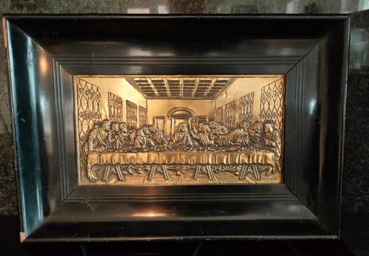 Antiek schilderij koperen Laatste avondmaal, Antiek en Kunst, Antiek | Religie, Ophalen of Verzenden