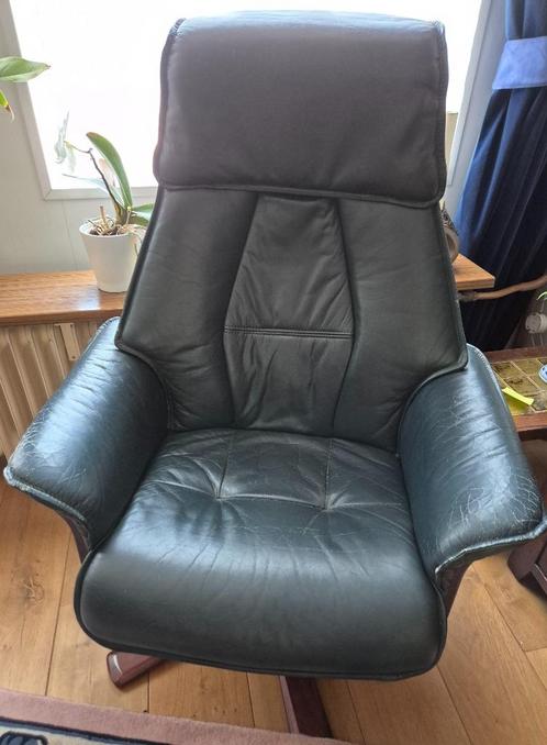 Fauteuil groen, Huis en Inrichting, Fauteuils, Gebruikt, Leer, 75 tot 100 cm, Minder dan 75 cm, Ophalen