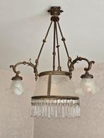 Antieke Hanglamp met Kristallen, Gebruikt, 50 tot 75 cm, Glas, Antiek