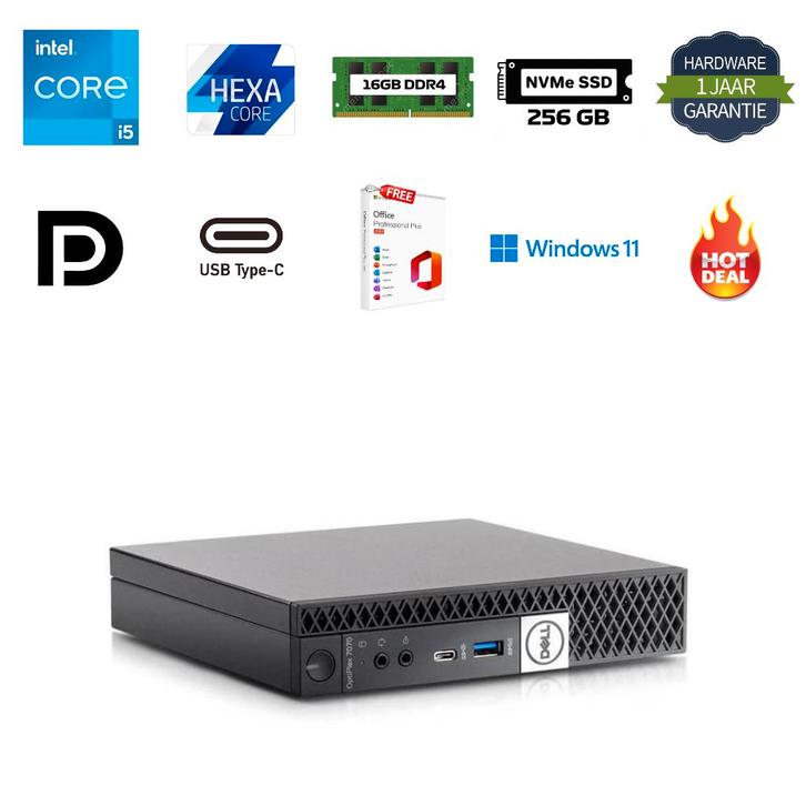 Dell optiplex 7070 micro i5-8500T 16GB 256GB NVMe Office 24, Computers en Software, Desktop Pc's, Zo goed als nieuw, 3 tot 4 Ghz