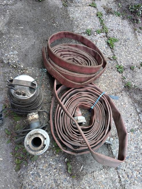 3 brandweer slangen met koppelingen, incl. bijbehorende pomp, Tuin en Terras, Tuinslangen, Gebruikt, Overige typen, Ophalen of Verzenden
