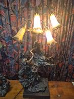 Antieke Art Nouveau Lamp met Glazen Kelken, Gebruikt, Glas, 150 tot 200 cm, Ophalen