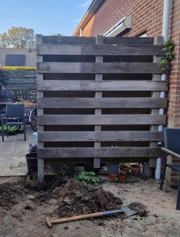 Gebruikt tuinscherm schuttingsdeel hardhout - nog prima!, Tuin en Terras, Schuttingen, Gebruikt, Hout, 1 tot 2 meter, Minder dan 3 meter