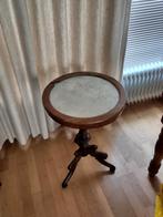 Antieke Bijzettafel met Marmeren Blad, Minder dan 55 cm, Gebruikt, Rond, Hout