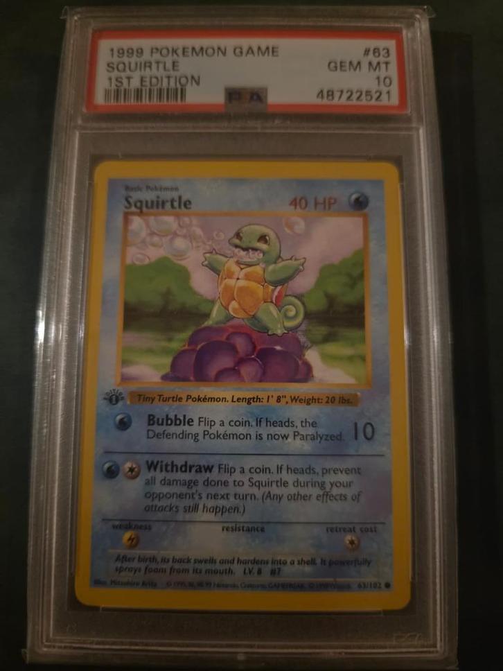 Squirtle 1st Edition Shadowless PSA 10, Hobby en Vrije tijd, Verzamelkaartspellen | Pokémon, Nieuw, Ophalen of Verzenden