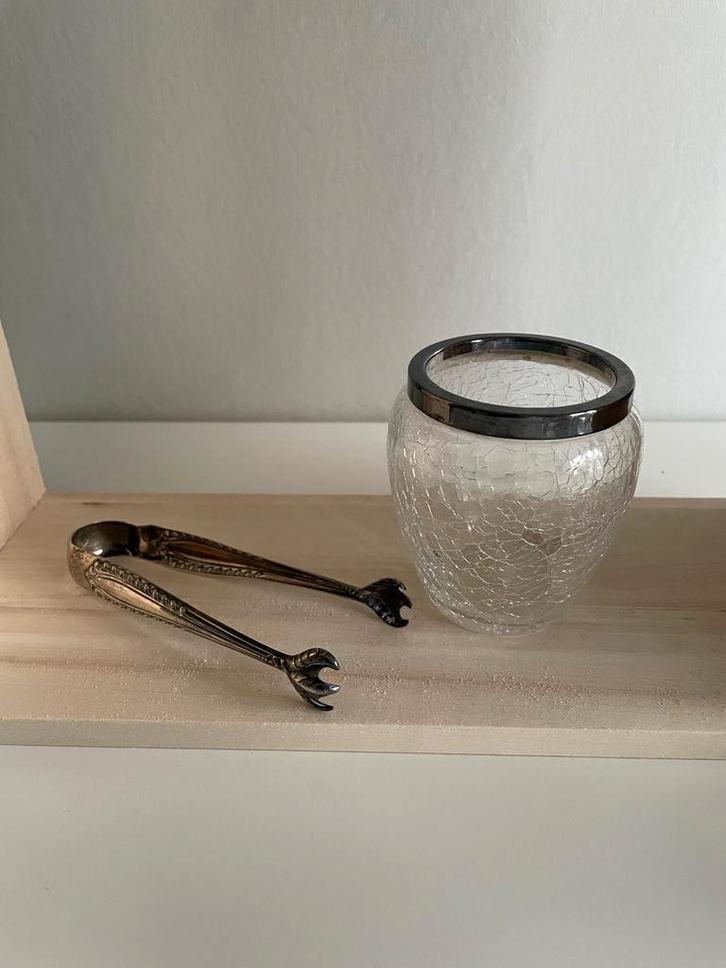 Vintage Crackle Glass Pot met Zilveren Rand & Tang, Antiek en Kunst, Antiek | Glas en Kristal, Ophalen of Verzenden