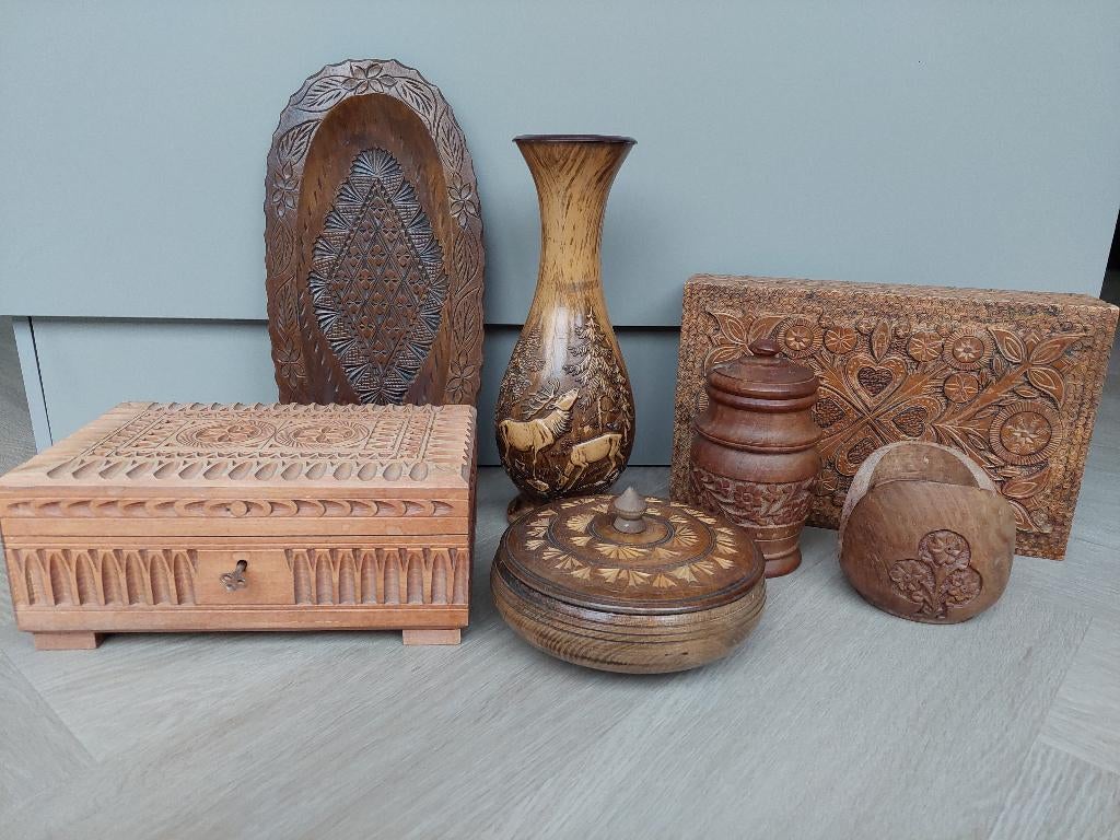 Vintage houtsnijwerk BLOSSOM BROCANTE, Antiek en Kunst, Curiosa en Brocante, Ophalen of Verzenden