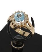 Blauwe topaas 16 diamanten 14k gouden luxe rozet dames ring, Voordeelsieraden, Verzenden, Zo goed als nieuw, 17 tot 18