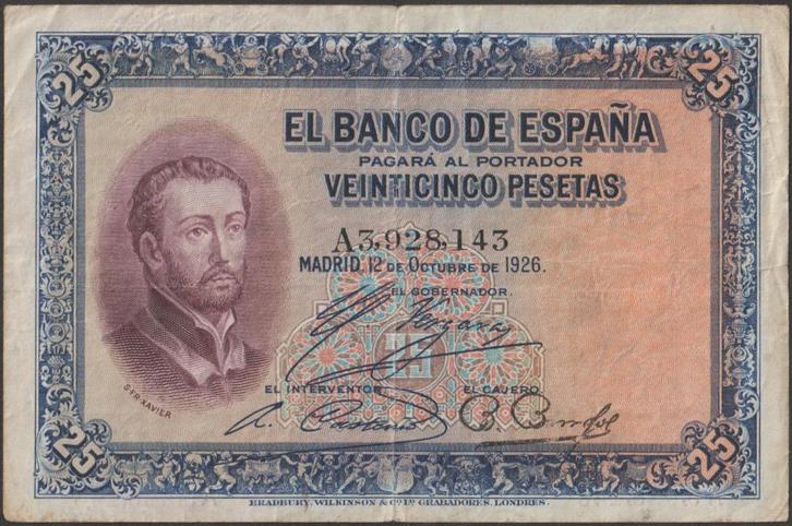 Spanje 25 pesetas 1926 gebruikt p.71a (nr 30), Postzegels en Munten, Bankbiljetten | Europa | Niet-Eurobiljetten, Los biljet, Overige landen