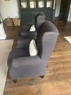 2 Grijze Oorfauteuils, Huis en Inrichting, Ophalen, Gebruikt, Stof, 75 tot 100 cm