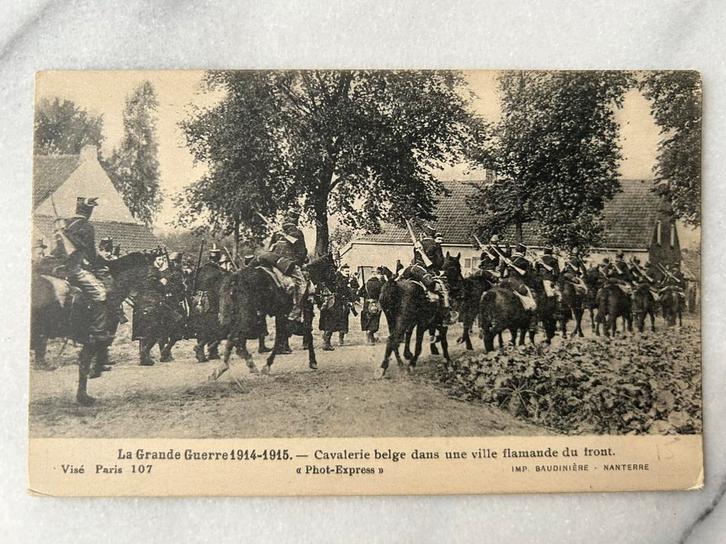 Wo1: ak Belgische cavalerie in Vlaanderen, Verzamelen, Militaria | Algemeen, Landmacht, Foto of Poster, Nederland, Verzenden