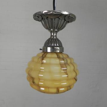 Art Deco hanglampje met glazen kap, jaren 30 beschikbaar voor biedingen