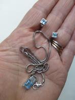 Zilveren set Ketting + Hanger + Oorbellen Aquamarijnkl steen, Met hanger, Zo goed als nieuw, Zilver, Verzenden