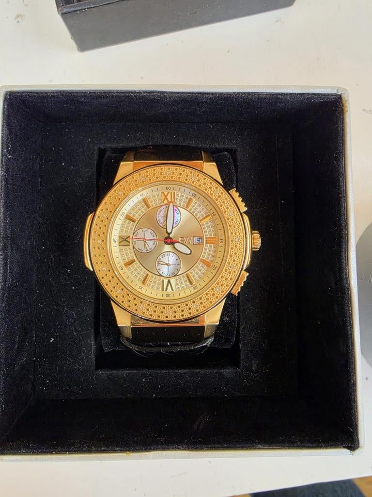 JBW Saxon J610LJ met diamantjes., Sieraden, Tassen en Uiterlijk, Horloges | Dames, Overige merken, Leer, Staal, Polshorloge