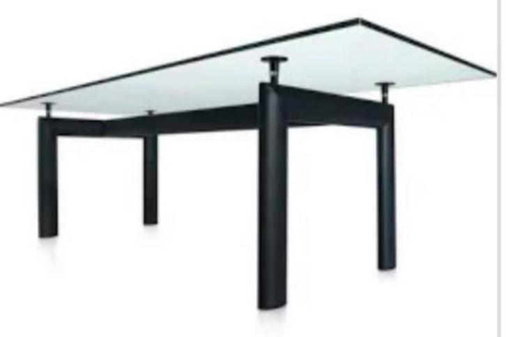 LC6 tafel Le Corbusier met ruw glas, Huis en Inrichting, Tafels | Eettafels, Gebruikt, 50 tot 100 cm, 200 cm of meer, Vijf personen of meer