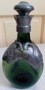 Art-Deco groene glazen karaf met tin beslag, Ophalen of Verzenden