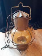 Vintage olielamp, omgebouwd naar elektrisch, geel craquelé, Ophalen of Verzenden