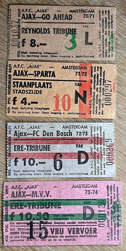4 x toegangskaartje Ajax begin jaren 70, Verzamelen, Ophalen of Verzenden, Ajax