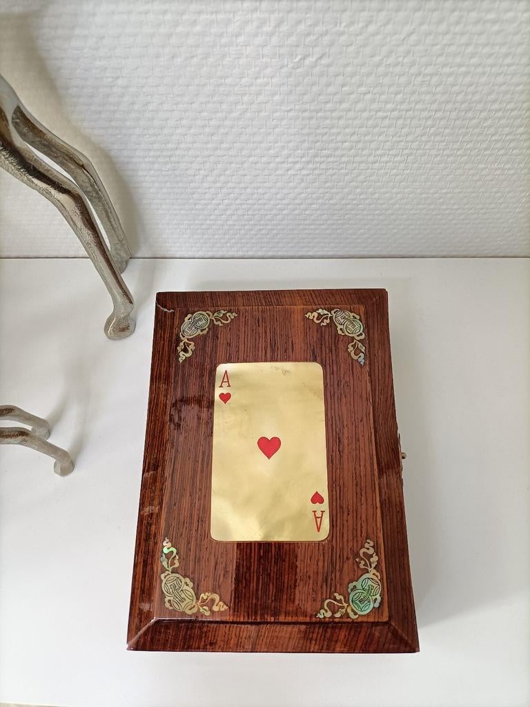 Vintage Houten Kaartendoos - 18x13x6 cm, Ophalen of Verzenden