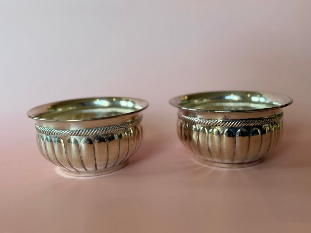 2x Vintage Verzilverde Schaaltjes - Pinch Bowls/Zoutvaatjes, Antiek en Kunst, Ophalen of Verzenden
