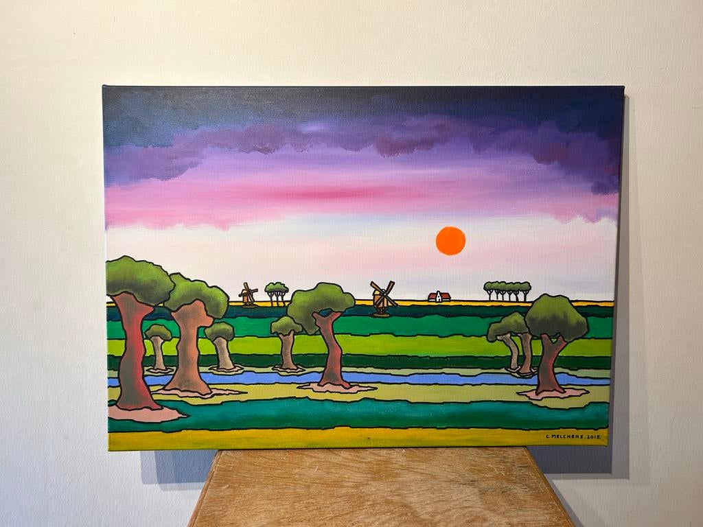 Polderzicht - Cor Melchers (2015) - acrylverf op doek, Ophalen of Verzenden