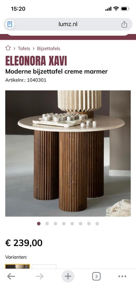 Bijzettafel met marmer blad, Huis en Inrichting, 45 tot 60 cm, Minder dan 55 cm, Rond, Nieuw