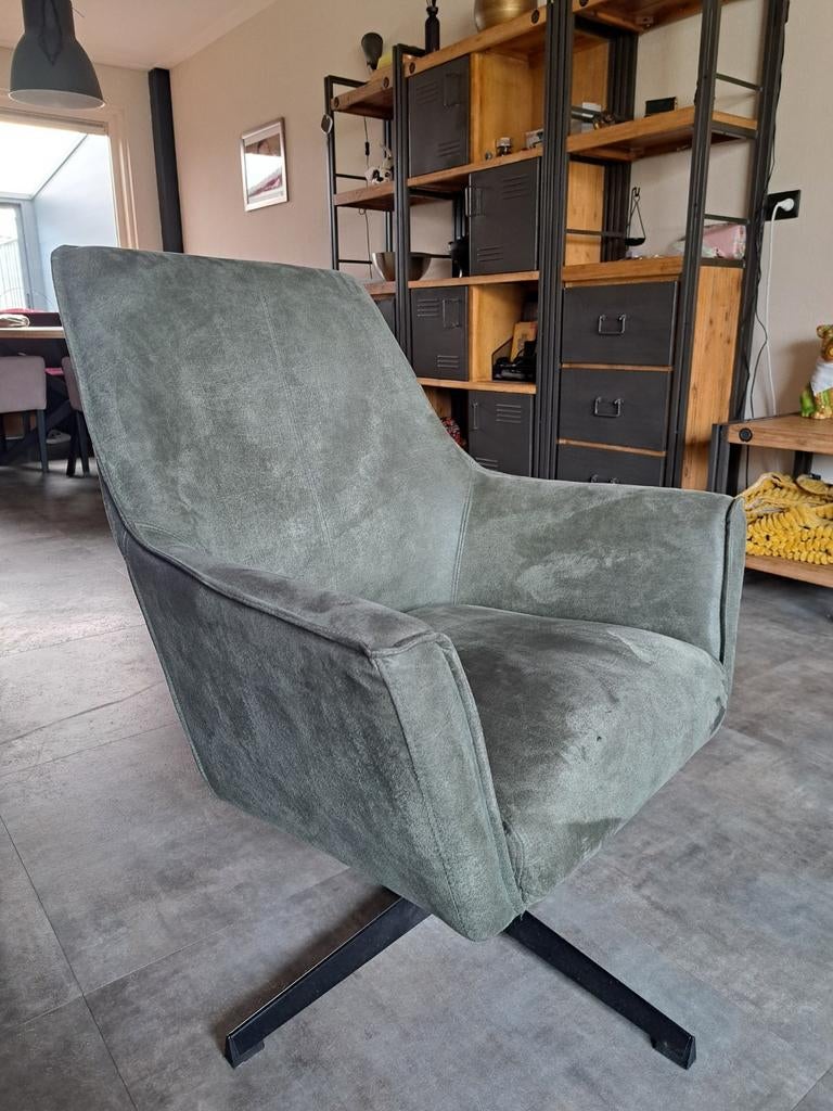 Draaifauteuil Hunter Groen Microleder - Modern Design, Huis en Inrichting, Fauteuils, Ophalen, Minder dan 75 cm, Overige materialen