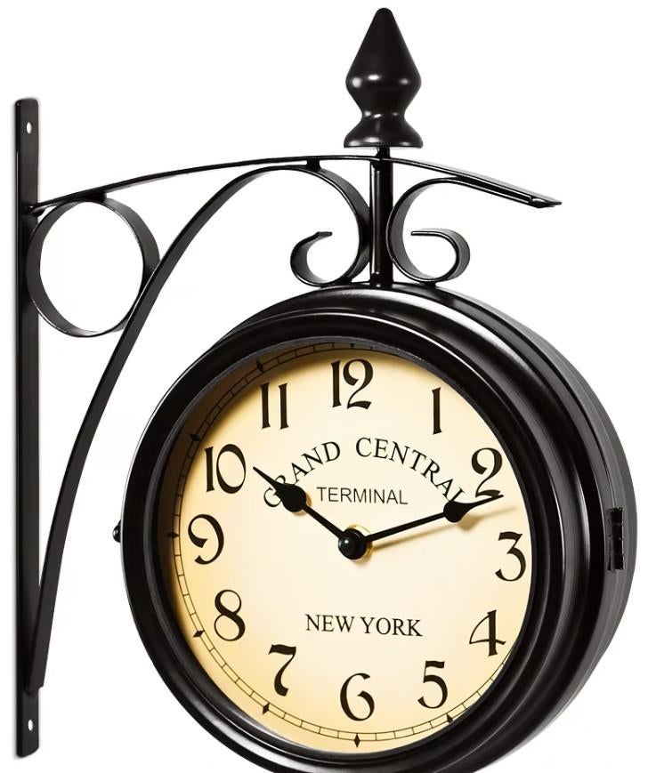 Wandklok dubbelzijdig stationsklok zwart wit GRATIS BEZORGD!, Wandklok, Verzenden, Nieuw, Nvt