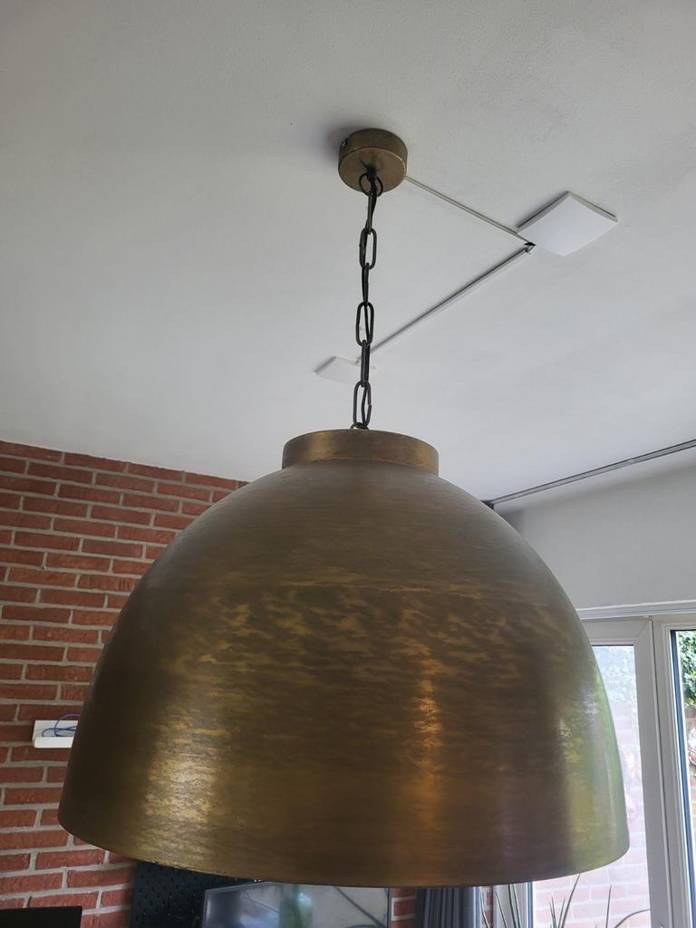 Grote oud brons tafel hanglamp, Ophalen, Zo goed als nieuw, Metaal, Minder dan 50 cm