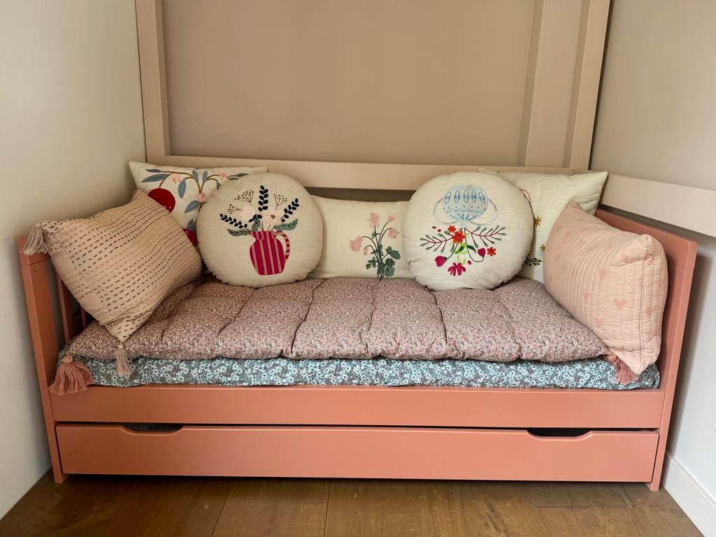 Kinderbed 140x70cm met lade, Farrow & Ball Red Earth, Gebruikt, 70 tot 85 cm, 140 tot 160 cm, Ophalen