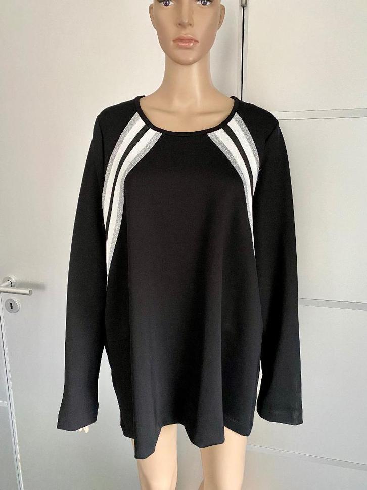 K37 Yoek mt. L=42/44 lange trui sweater top zwart/wit/zilver, Kleding | Dames, Truien en Vesten, Zo goed als nieuw, Maat 42/44 (L)