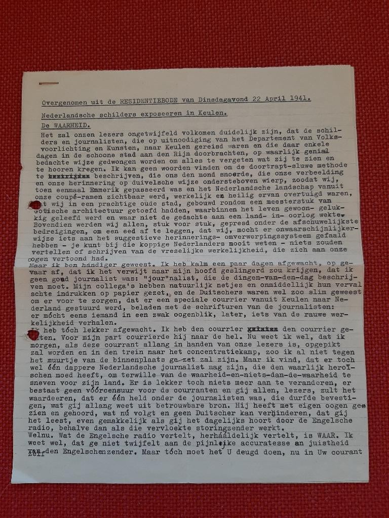 Verzet 1941 Nederlandsche Schilders in Keulen De Waarheid, Overige typen, Overige soorten, Ophalen of Verzenden, X