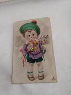 JONGEN MET GROENE BARET EN BLOEM, Ophalen of Verzenden, Voor 1920, Kinderen