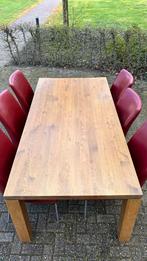 Eethoek tafel met zes rode stoelen, Huis en Inrichting, Tafels | Eettafels, Gebruikt, 100 tot 150 cm, Ophalen of Verzenden, Vijf personen of meer