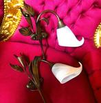 2 wandlampen dikke glazen wit - lampenkapjes metaal brons, Verzenden