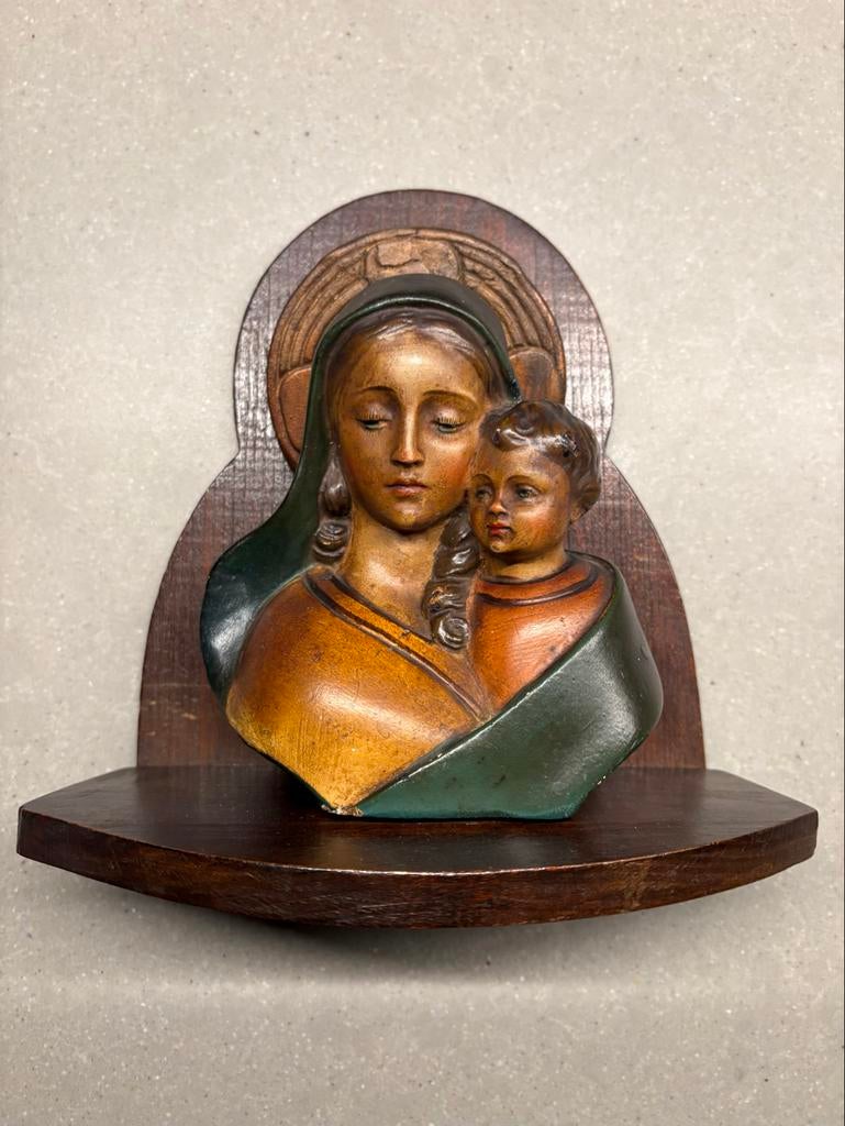 Art Deco gipsen buste Maria met kindje jezus Guelfi Maucci, Ophalen of Verzenden