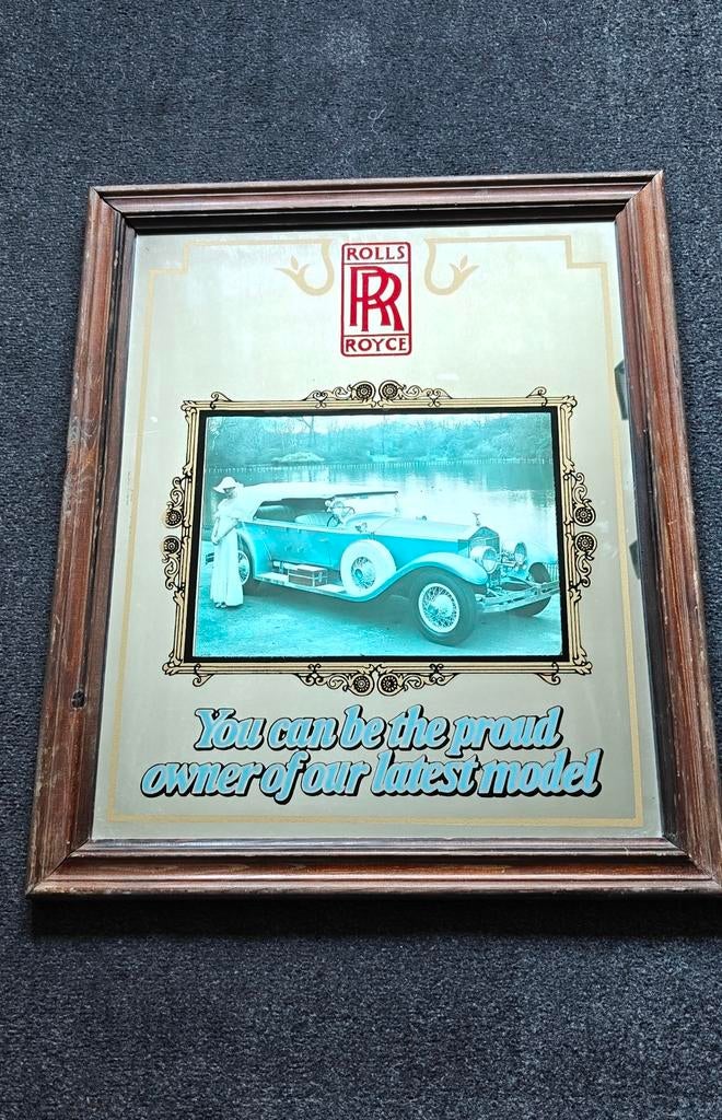 Vintage Rolls-Royce pub spiegel, Ophalen of Verzenden, Rechthoekig, 50 tot 100 cm, Minder dan 100 cm