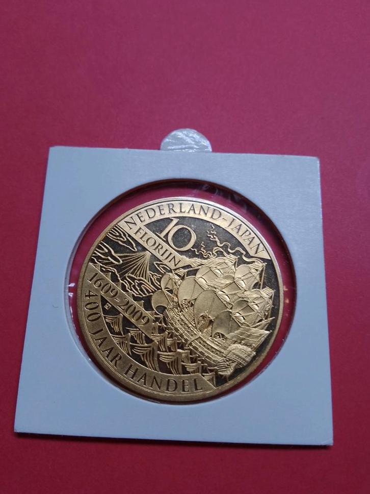 Nederland-Japan 400 jaar handel 10 Florijn munt, Postzegels en Munten, Munten | Nederland, Euro's, Koningin Beatrix, Goud, Ophalen of Verzenden