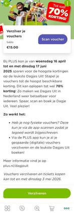 Plus dagjes uit voucher t.w.v. 15 euro geldig tm 3 mei 2026, Tickets en Kaartjes, Kortingsbon