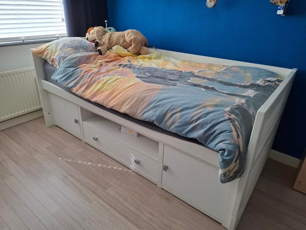 Lifetime 1-persoonsbed whitewash met opbergruimte, Kinderen en Baby's, Kinderkamer | Bedden, Ophalen, Gebruikt, 100 cm of meer