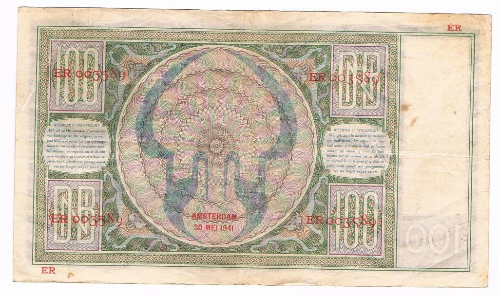 100 gulden 30 mei 1941 Luitspelende vrouw, Ophalen of Verzenden, 100 gulden, Los biljet