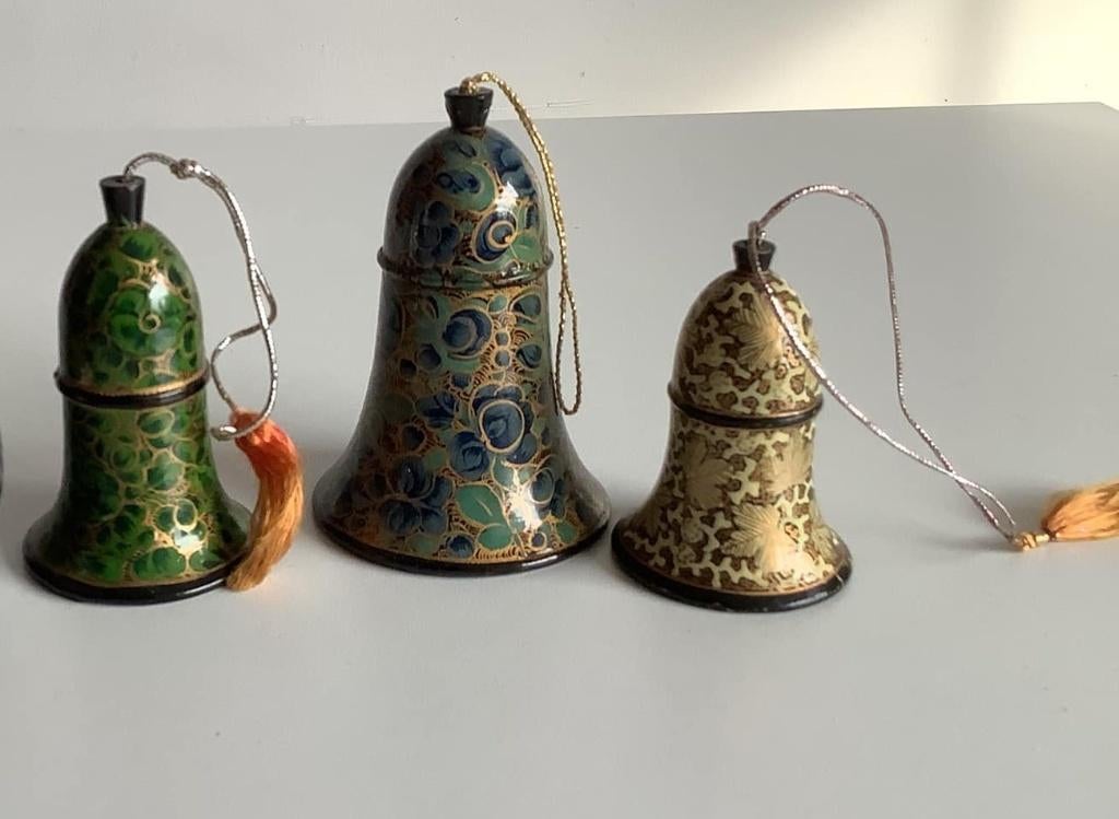 3 vintage paasklokjes in russisch lakwerk, Antiek en Kunst, Ophalen of Verzenden